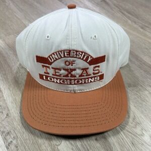 VTG Texas Longhorns Snapback Hat College White Orange P Cap Made in USA